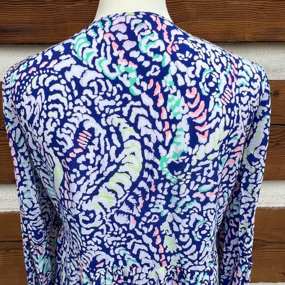 LILY PULITZER Kahli Top, Shirt. Blue Coral Grotto Move It or Lose it. Tassels XS - Picture 8 of 12